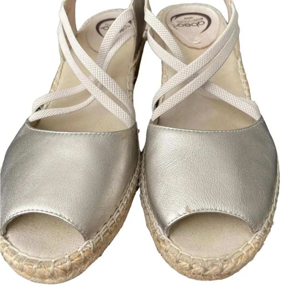 Abeo Women's‎ Silver Leather Wedge Sandals with Jute Platform